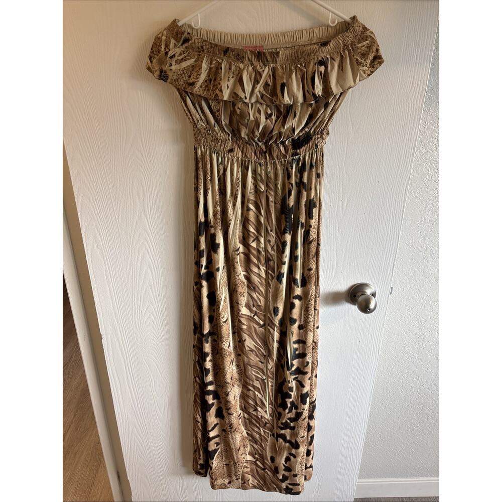Voila - Animal Print Off The Shoulder Maxi Dress- Size Large